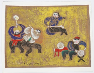 Chinese Oil on Canvas Board Folk Art Painting