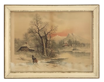 J. Hoover Company 19th Century Winter Landscape Chromolithograph - AS IS