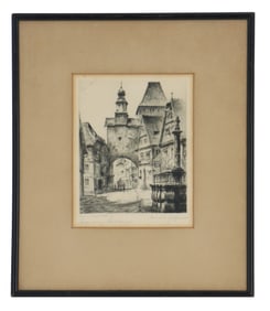 Ernst Gustav Zipperer (1888–1982) German, Cityscape Architectural Landscape Etching "Regensberg,
