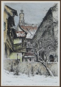 Paul Geissler (1881–1965) German, Architectural Landscape Etching of Rothenburg