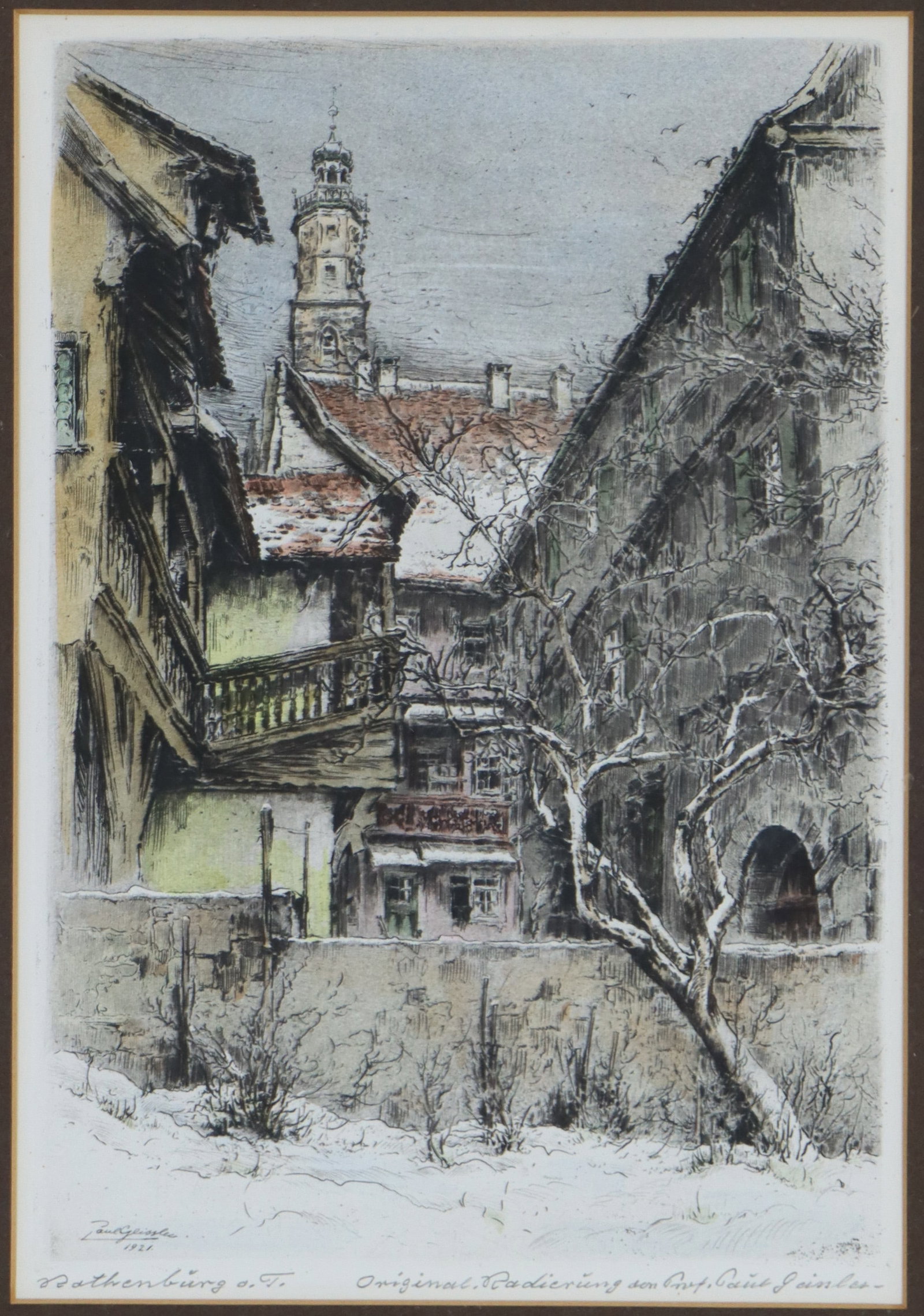 Paul Geissler (1881–1965) German, Architectural Landscape Etching of Rothenburg (1 of 8)