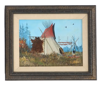 Johnny Yazzie (1945 – 2021) Native American, Oil on Canvas Landscape