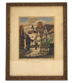 Wilhelm Schacht (1872-1951) German, Townscape Etching Print of Rothenburg