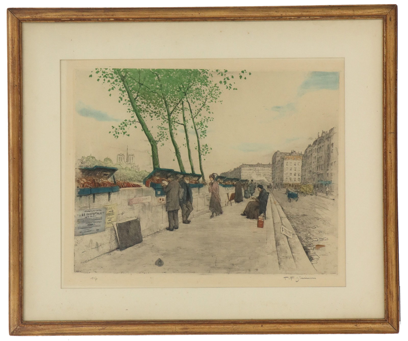 Tavik F. Simon (1877-1942) Czech, Signed Street Scene Aquatint on Paper: Tavik F. Simon (1877-1942) Czech, Signed Street Scene Aquatint on Paper. Shows various denizens of Paris walking along a city street. Signed in pencil bottom right. Numbered 727 in pencil bottom left.
