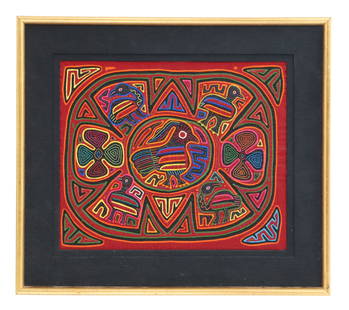 Traditional Panama Guna Mola Textile Panel: Traditional Panama Guna Mola Textile Panel. Overall Size: 19 x 21 1/2 in.Sight Size: 12 3/4 x 15 1/2 in. A South American mola is a vibrant, handcrafted textile traditionally made by