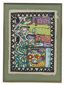 Colorful Madhubani Indian Folk Art Painting