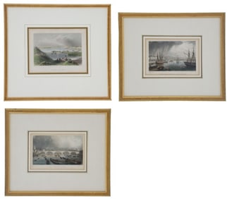 (3) British Hand-Colored Framed Etchings