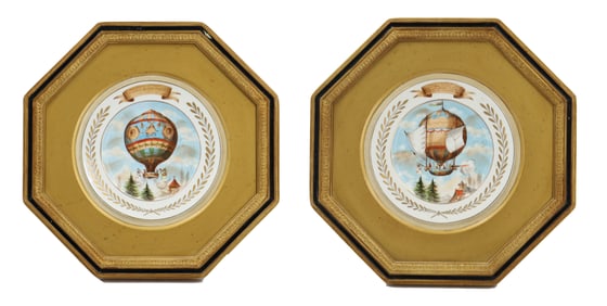 (2) Hand Painted Commemorative Soup Plates with Hot Air Balloons