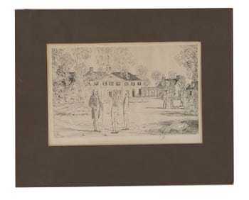 Frederick Childe Hassam (1859 – 1935) American, Etching Print "Bowling on the Green"