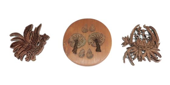 (3) Carved Wood Batik Chop Stamps