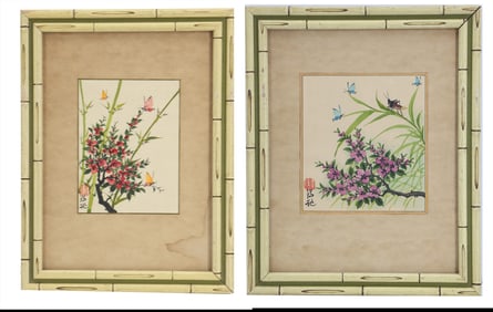 (2) Johnson Lee (20th Century) Chinese, Traditional Finger Paint Botanical Illustrations