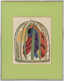 Armando Villagran (1945–1995) Mexican, Lithograph Print "Caged Bird"