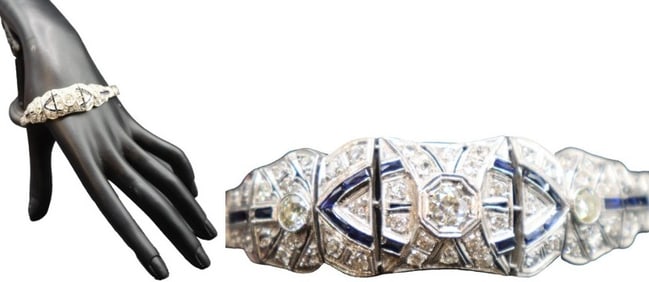 Platinum, Diamond, and Sapphire Bracelet - Gross 24.7 g.