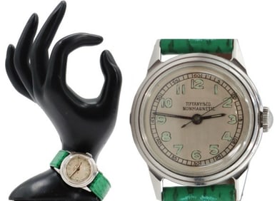 Rare Tiffany & Co. Non-Magnetic Green Leather Band Inscribed Movado Watch