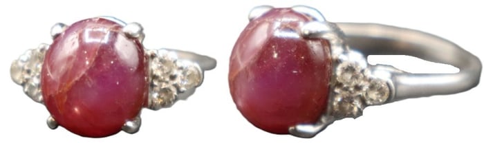 Marked Platinum, Diamond, and Star Ruby Ring - Gross 8.9 g.