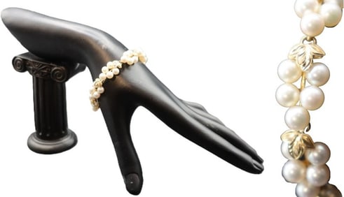 Tested 14k Gold and Cultured Pearl Bracelet - Gross 19.4 g.