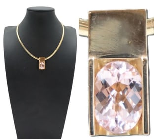 Italian Marked 14k Gold and Morganite Necklace - Gross 33.7 g.