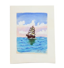 Walter Emerson Baum (1884-1956) American, Diminutive Nautical Seascape Watercolor