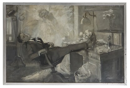 C. Clyde Squires (1883–1970) American, Oil on Canvas Figural Interior "Angel of Opportunity"