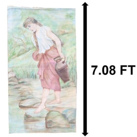 Massive Hand-Painted Watercolor Tapestry, Woodland Sprite at Stream