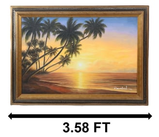 Florida Highwaymen School, Oil on Canvas Painting, Beach at Sunset