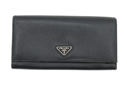 Prada Saffino Cuir Leather Continental Wallet with Metal Snaps