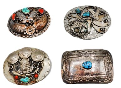 (4) Native American Silver Belt Buckles
