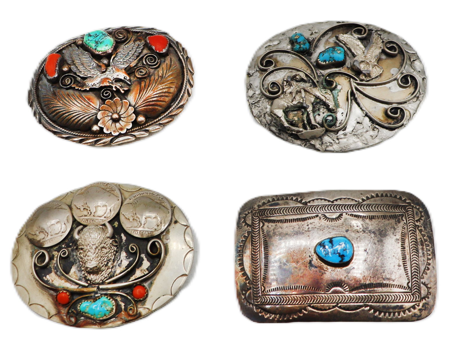 (4) Native American Silver Belt Buckles (1 of 14)