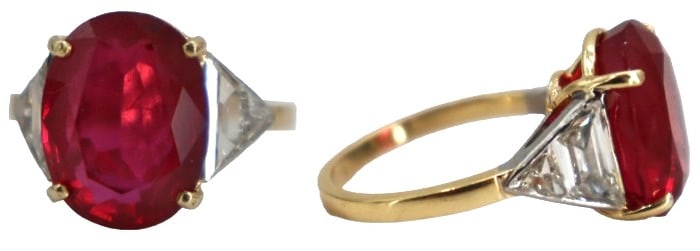 Marked PT500, Synthetic&nbsp;Ruby, and Diamond Ring