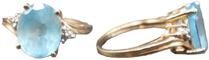 Marked 10k Gold and Blue Topaz Ring - Gross 3.8 g.