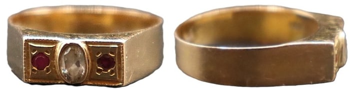 18k Gold, Ruby, and Aquamarine Ring - Gross 3.2 g.