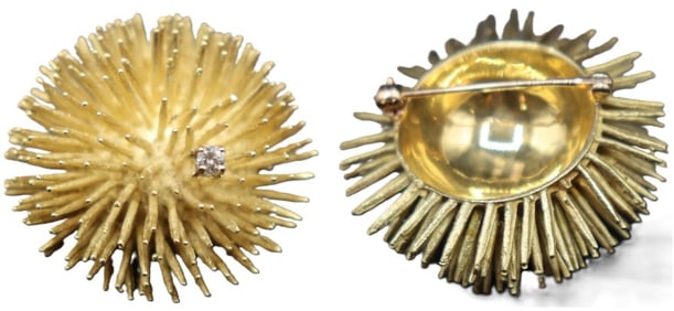 Marked 18k Gold and Diamond Brooch - Gross 19.1 g.