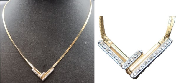 Marked 14k Gold and Diamond Necklace - Gross 6.3 g.