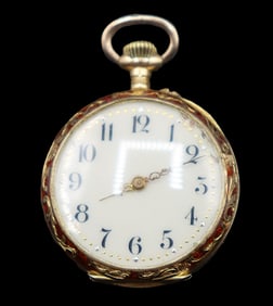 Small Open Face Rust Color Pocket Watch Marked 14k Gold - Gross 15.8 g.