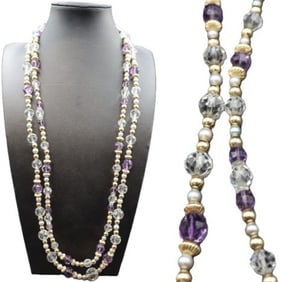 Pair of Crystal, Pearl, and Amethyst Necklaces - Gross 135 g.