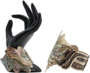 Marked Mexican Sterling Silver and Mother of Pearl Cuff - Gross 1.755 ozt.