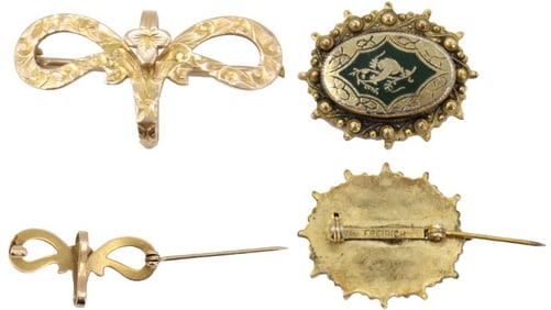 (2) 10k Gold Brooches - Gross 9.6 g.