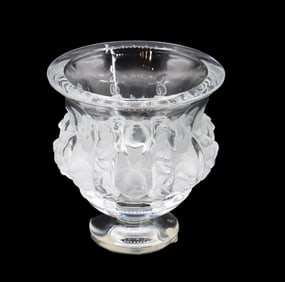 French Lalique Frosted and Clear Crystal "Dampierre" Flora and Fauna Vase