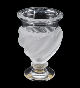 French Lalique Frosted and Clear Crystal Ermenonville Footed Vase