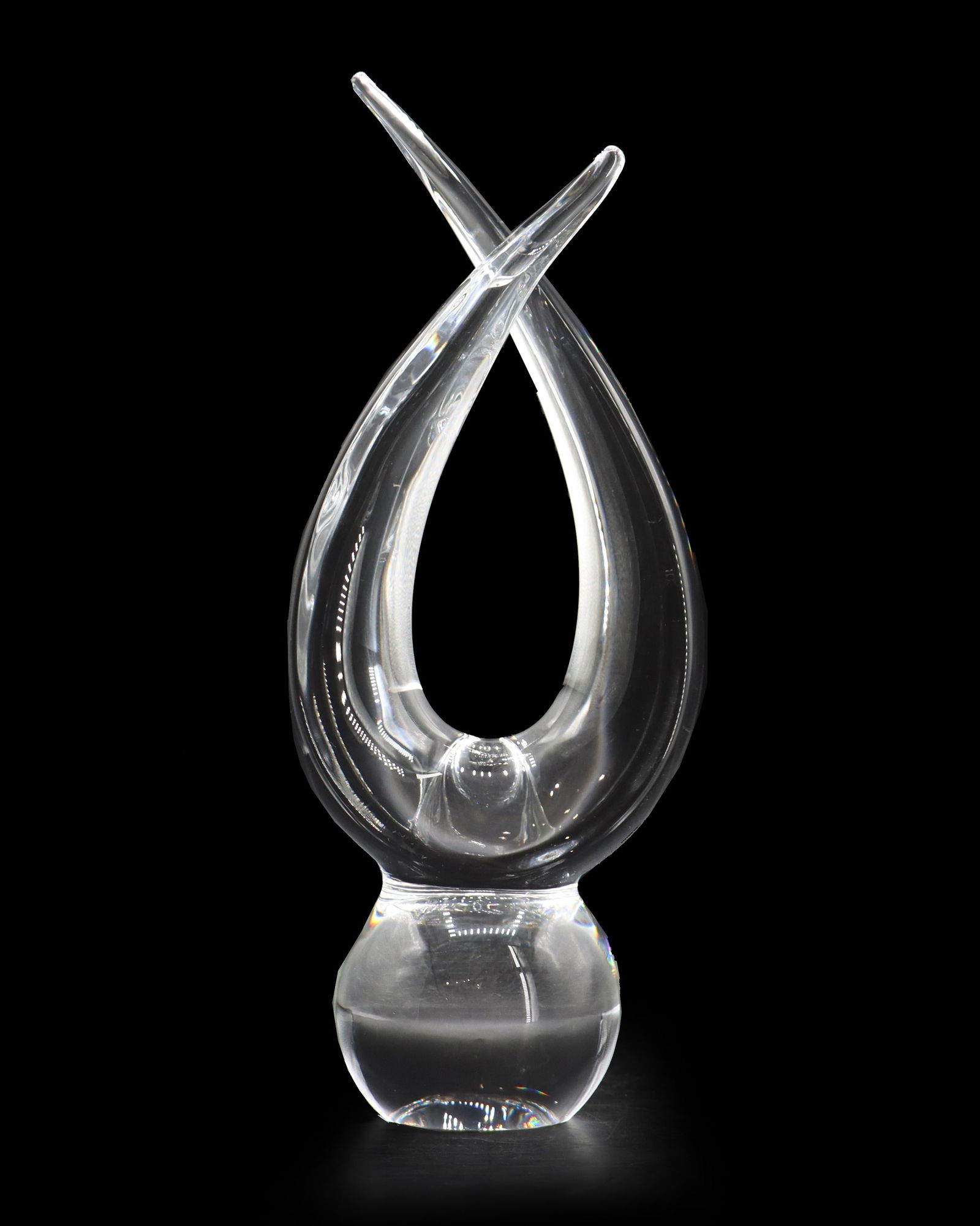 Signed Steuben Intertwined Art Glass Sculpture: Signed Steuben Intertwined Art Glass Sculpture. Title: "Leadership." Created by Jeff Zimmerman in 2005 for the company in Corning, New York, per the Steuben website: "Formed at the fire