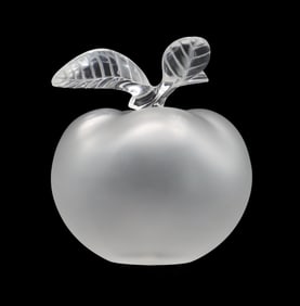 Iconic Lalique Frosted and Clear Crystal "Grande Pomme" Apple Perfume Bottle