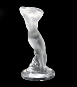 French Lalique Crystal "Danseuse Bras Leves" Frosted and Opaque Female Nude Statue