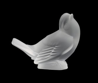 French Lalique Frosted Crystal Preening Sparrow Figurine