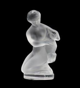 French Lalique Frosted Crystal Diana with Fawn Figurine