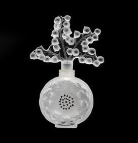 French Lalique Frosted Crystal Dahlia Perfume Bottle with Clairefontaine Stopper