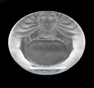 French Lalique Frosted Crystal Tete De Lion 1970s Tray