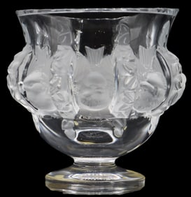 French Lalique Frosted and Clear Crystal "Dampierre" Flora and Fauna Smaller Vase