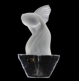 French Sevres Frosted and Clear Glass Fish Paperweight