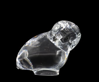 French Baccarat Clear Glass Owl Paperweight