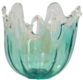 Italian Murano Art Glass Seafoam Splash Bowl Sculpture